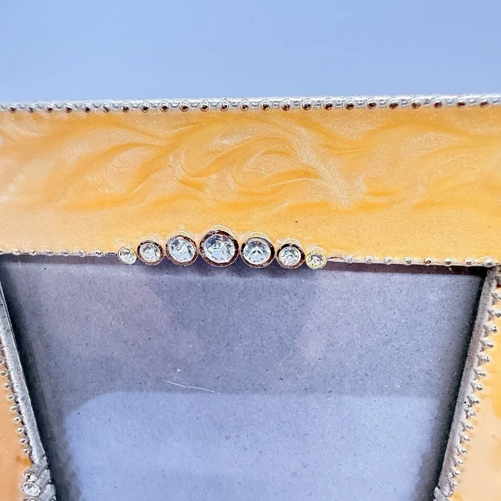 Pair Jeweled 4x6 Picture Frames Enamel Rhinestone Pearl Hollywood Regency